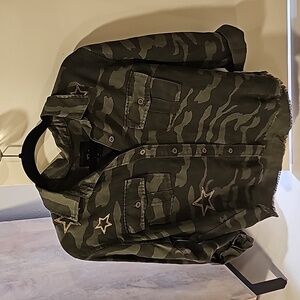 Charcoal Camo Star Embroidery linen shirt